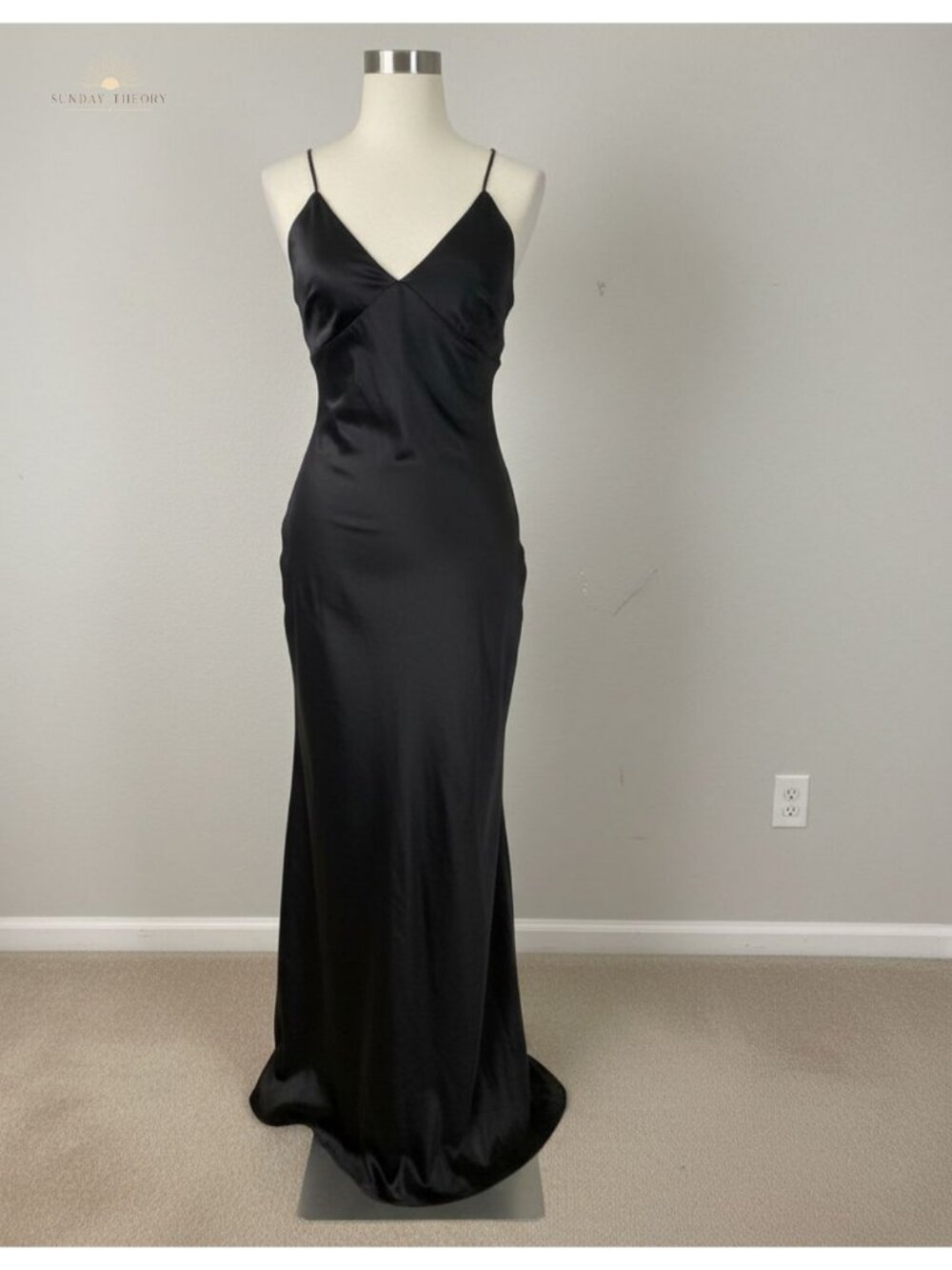 Elegant Satin Spaghetti Strap Backless Midi Dress Wedding Guest Tie Back